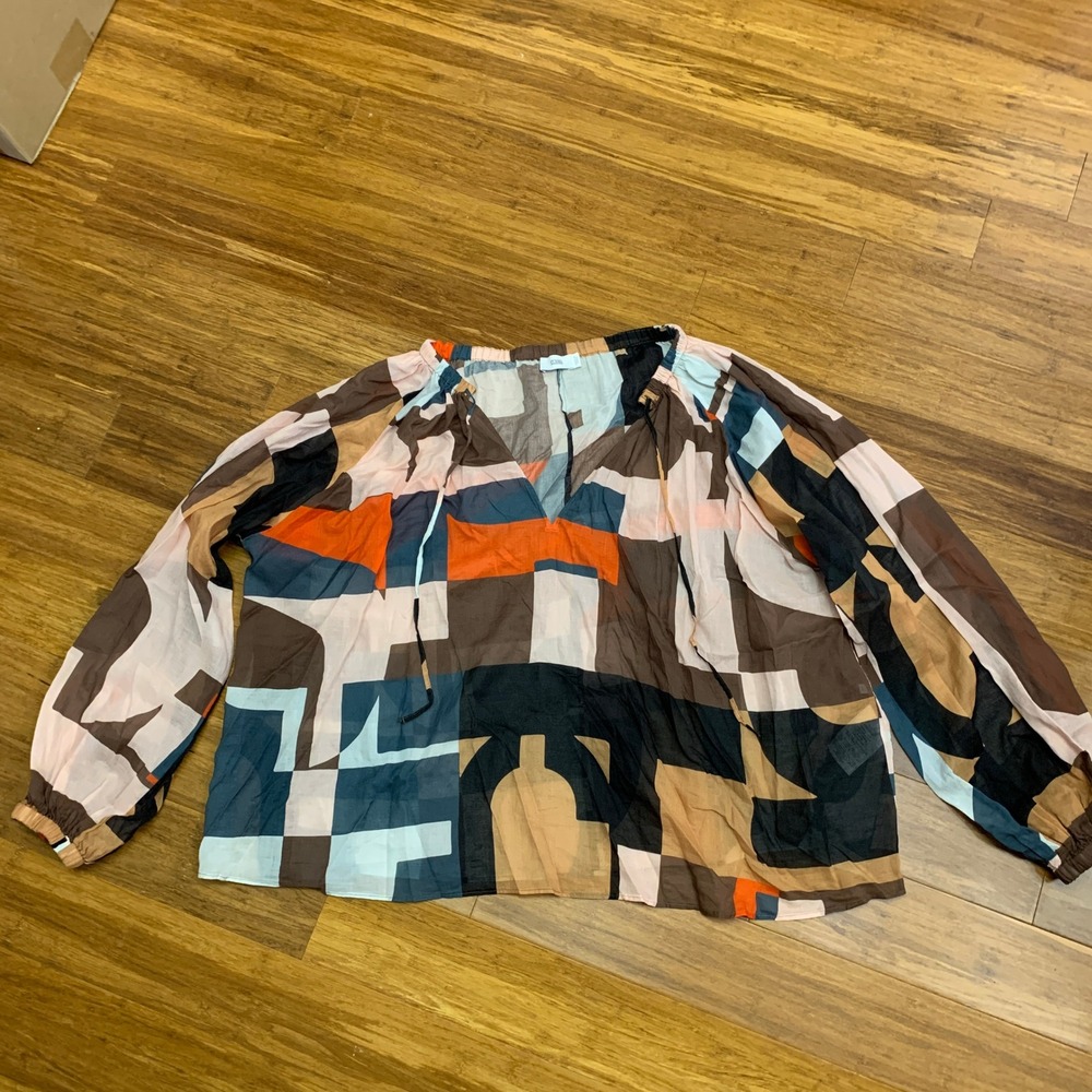 CLOSED Women's Multicolor‎ Tunic Blouse Long Sleeve V-Neck Pullover Top Size XS